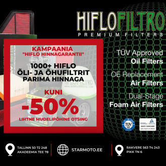 Kvaliteet Hiflo õli- ja õhufiltrid kuni -50%