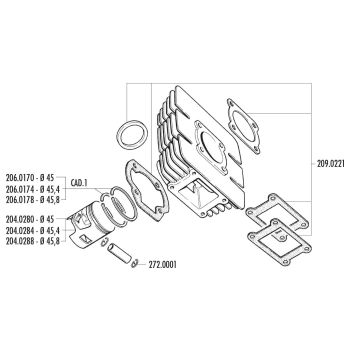 silindrikomplekt Polini malm sport 63cc 45mm Yamaha DT AC jaoks