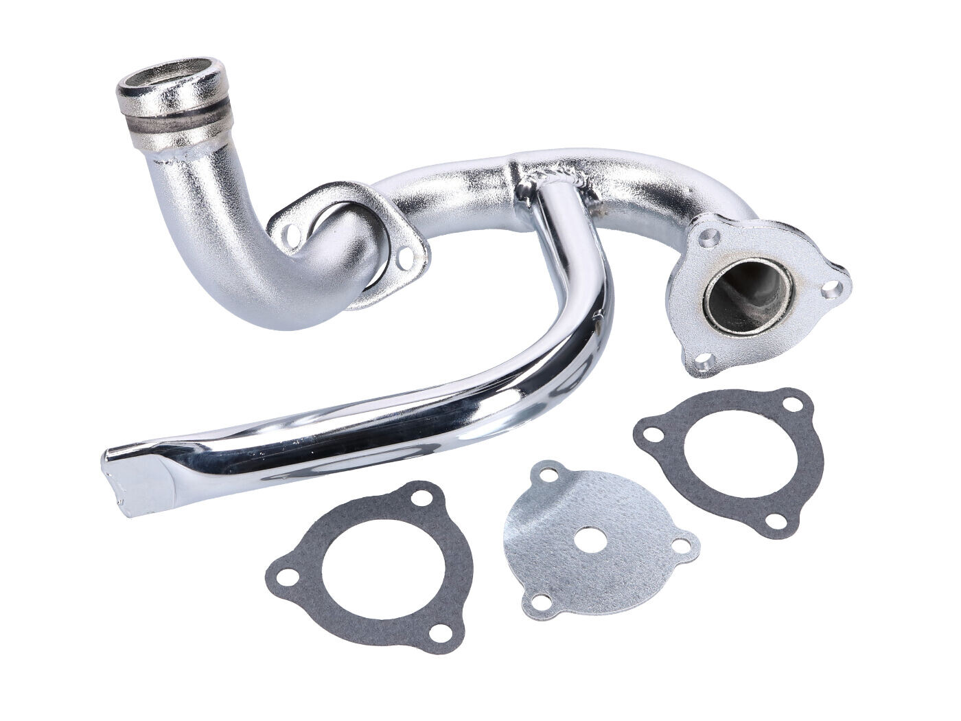 Väljalaskekollektor OEM STANDARD kroomitud, õhuklapi toruga, Aprilia SX, RX, Derbi Senda, 