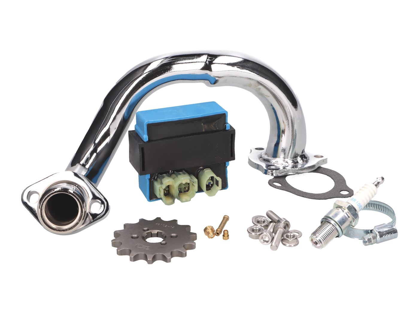 101 Octane piiramiskomplekt Premium/kroomitud kollektor Derbi Senda, Aprilia RX 50, SX 50, Gilera RCR, SMT 2018- (Euro4)